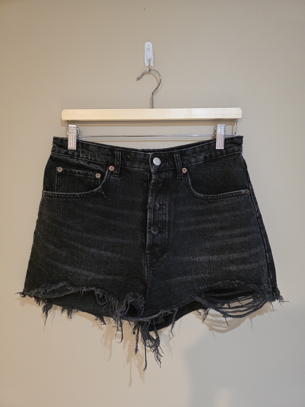 Zara Black Distressed High-Rise Jean Shorts